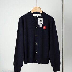 CDG Play SS24 Heart Embroidery Single-Breasted Long-Sleeve Sweater, Unisex